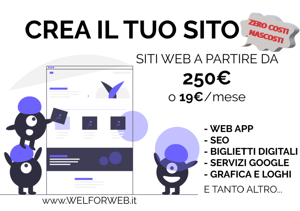 realizza sito web a 250 euro, zero costi nascosti